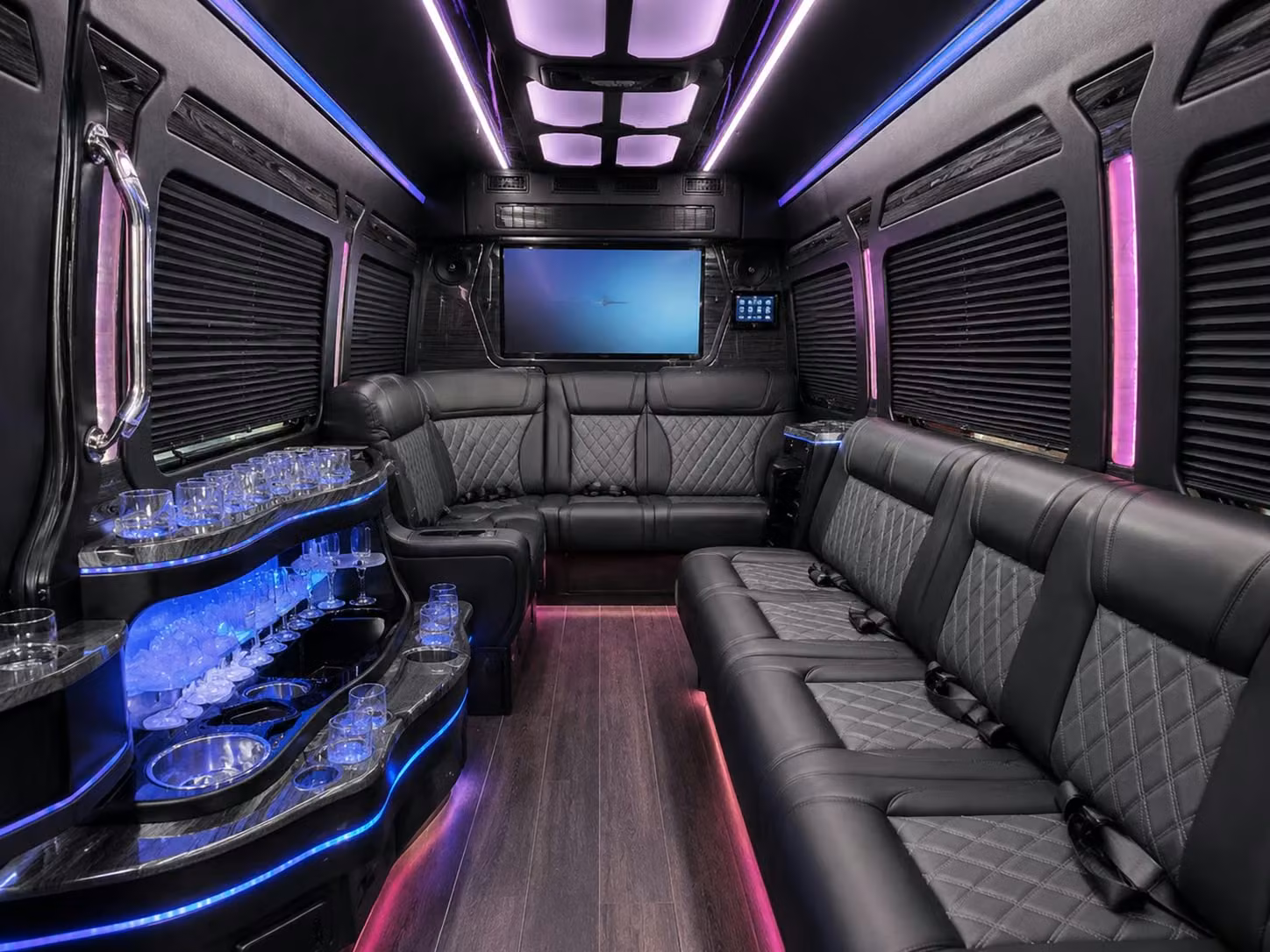 these buses come loaded with the amenities your group actually needs on game day
